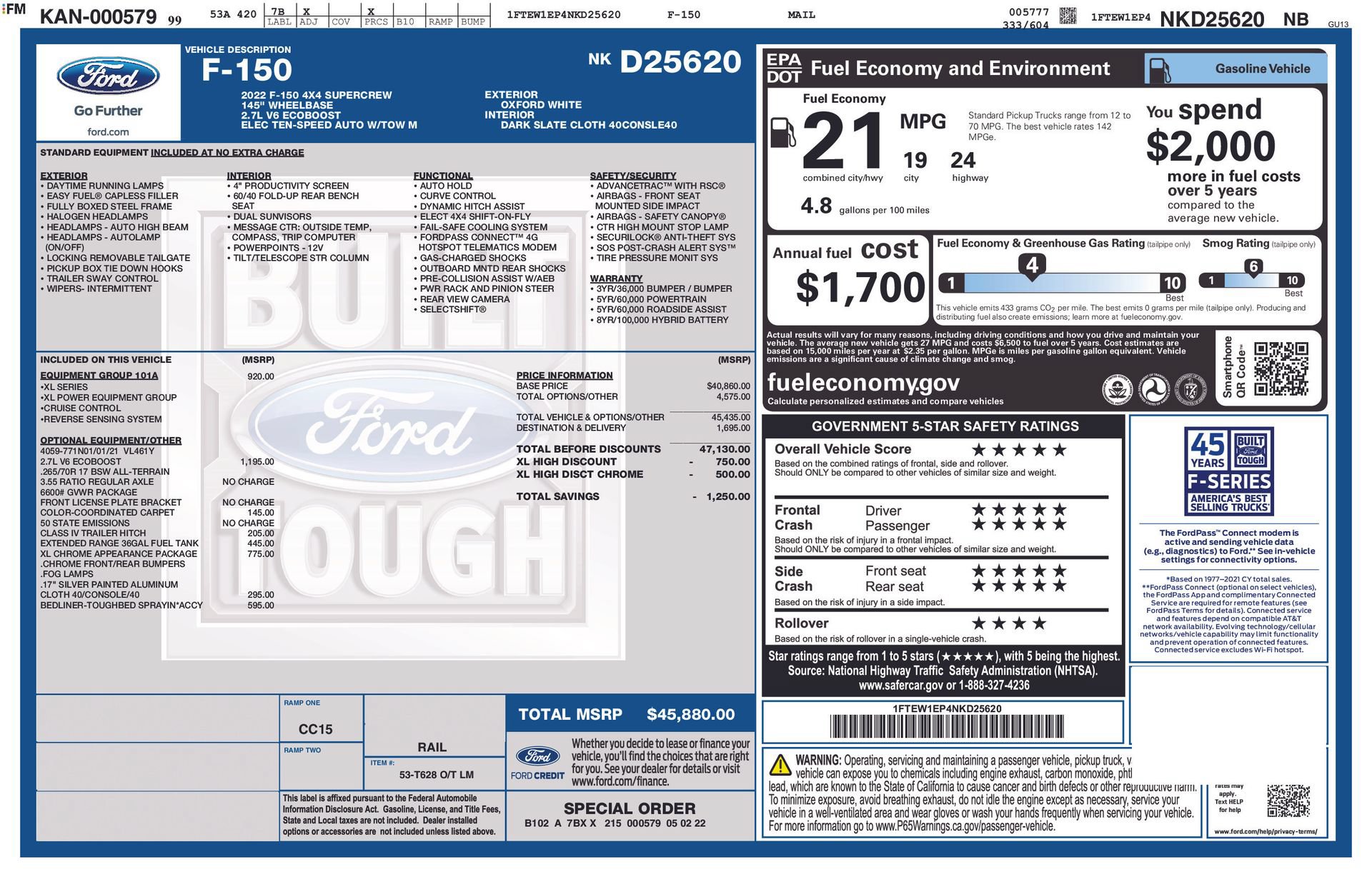 Used 2022 Ford F150 XL w/ Equipment Group 101A High AWD/4WD image 3