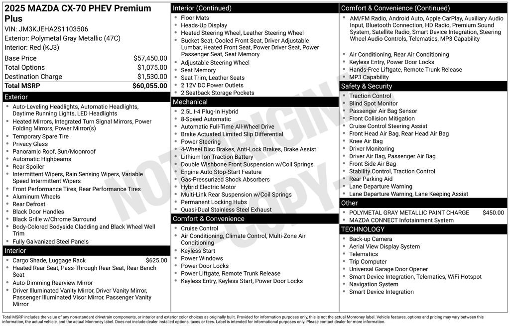 Used 2025 MAZDA CX-70 Plug-In Hybrid w/ Premium Plus image 3