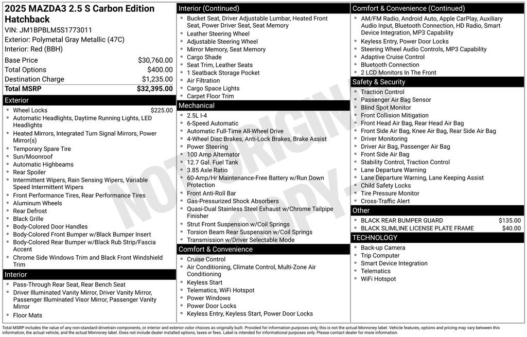 Used 2025 MAZDA MAZDA3 Carbon AWD/4WD image 5