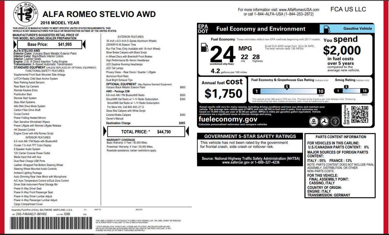 Used 2018 Alfa Romeo Stelvio Base AWD 4dr Crossover image 11