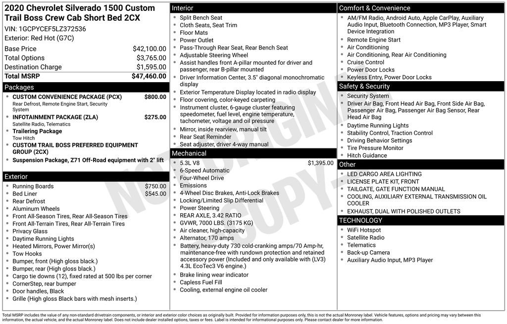 Used 2020 Chevrolet Silverado 1500 Custom Trail Boss w/ Custom Convenience Package image 15