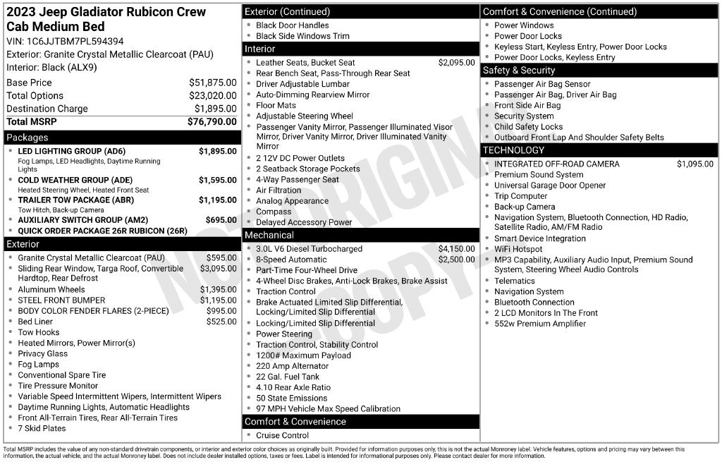 Used 2023 Jeep Gladiator Rubicon w/ LED Lighting Group AWD/4WD image 21