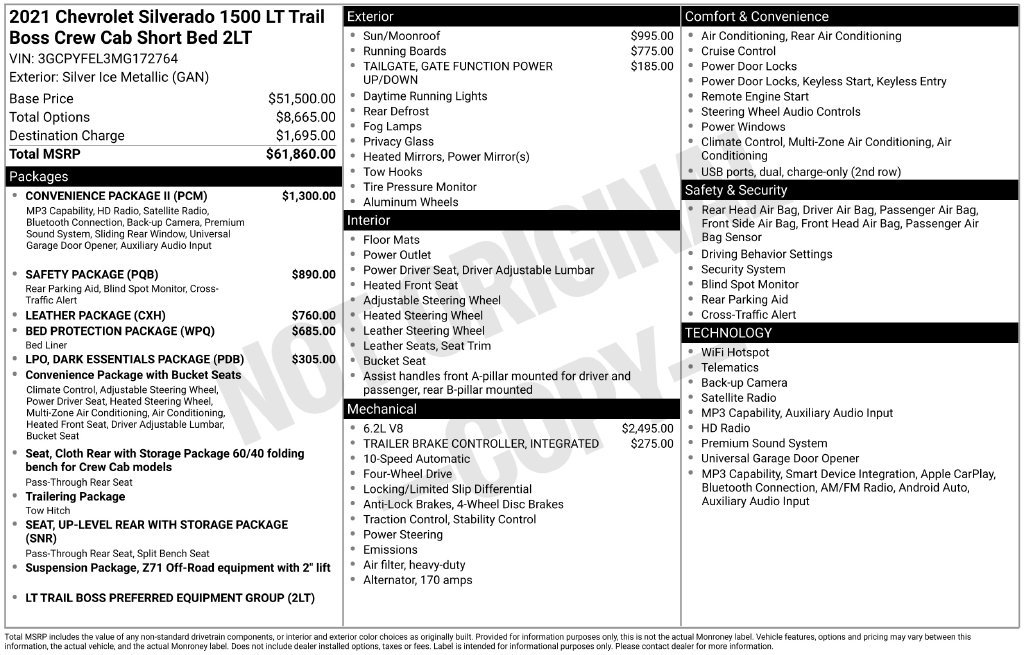Used 2021 Chevrolet Silverado 1500 LT Trail Boss w/ Convenience Package II AWD/4WD image 35