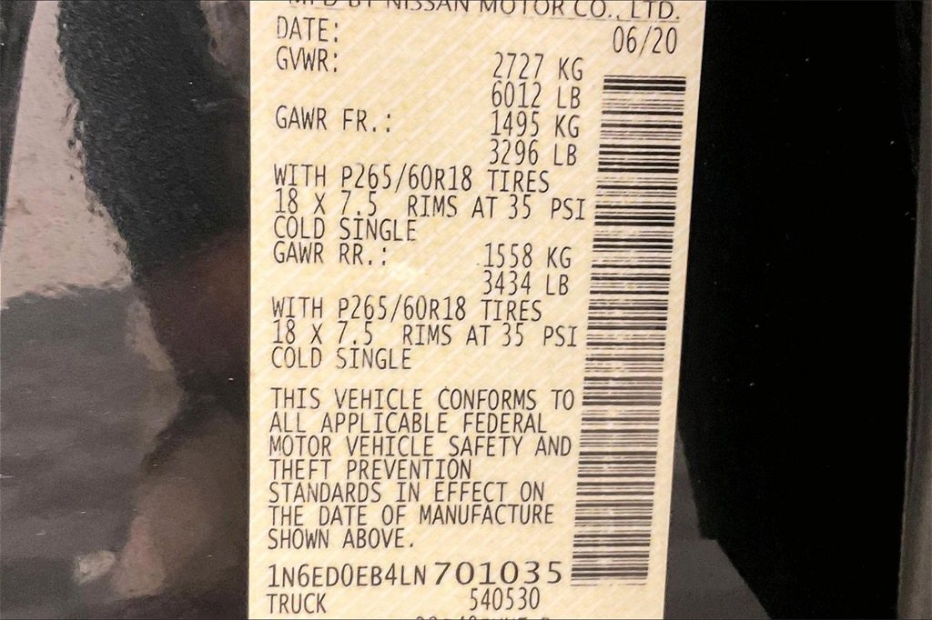 Certified 2020 Nissan Frontier SV w/ Midnight Edition Floor Mats image 29