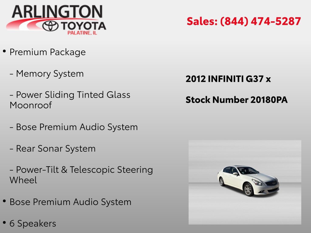 Used 2012 INFINITI G37 x Sedan w/ Premium Pkg AWD/4WD image 2