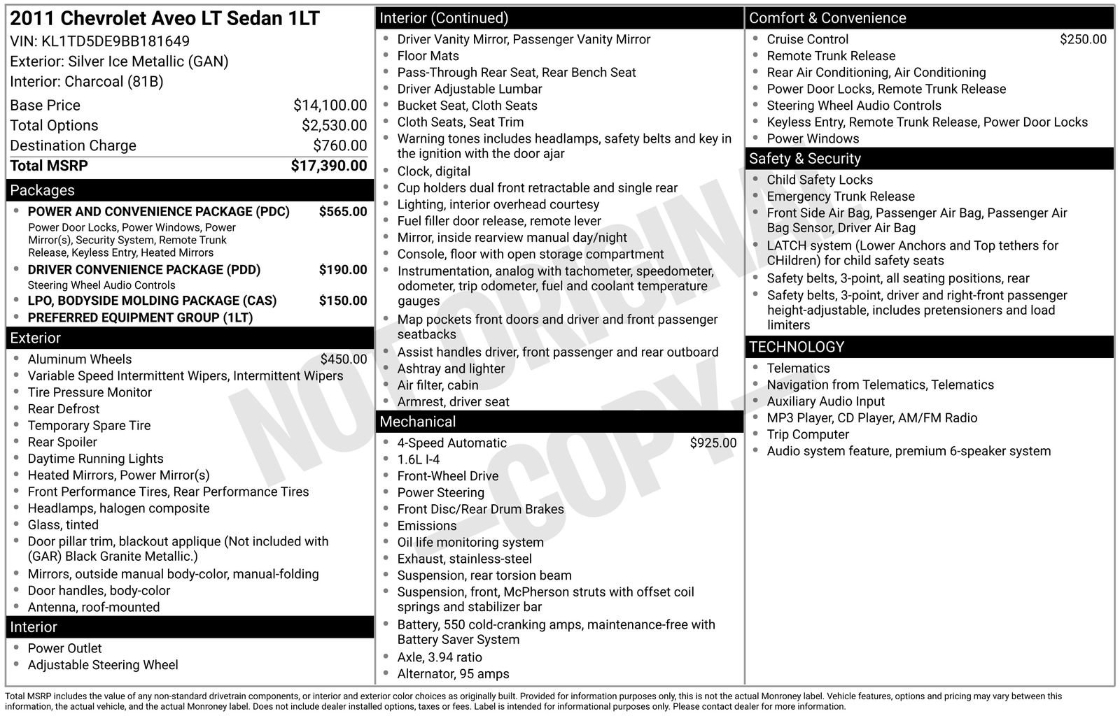Used 2011 Chevrolet Aveo LT w/ Power and Convenience Package FWD image 5