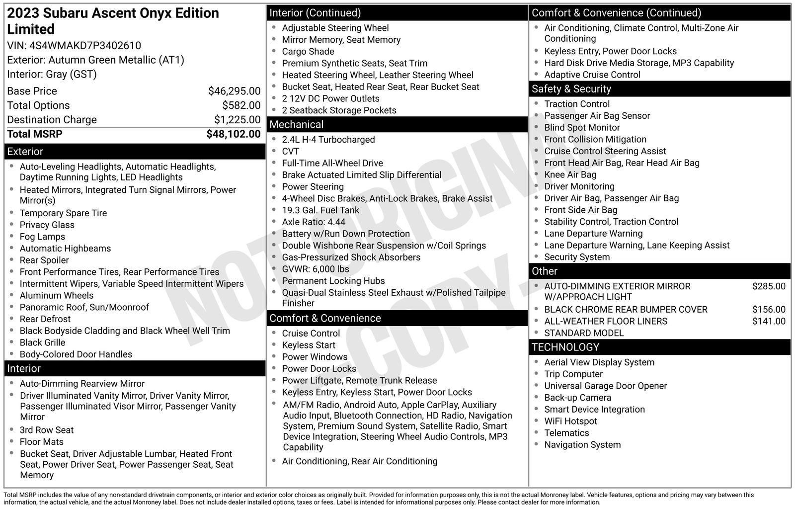 Used 2023 Subaru Ascent Onyx Edition Limited AWD/4WD image 36