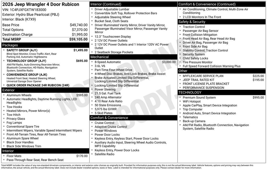 New 2026 Jeep Wrangler Unlimited Rubicon w/ Safety Group AWD/4WD image 46