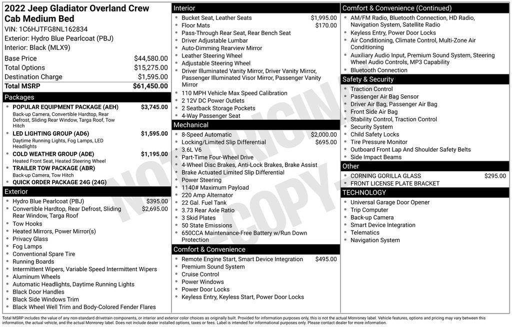 Used 2022 Jeep Gladiator Overland w/ Popular Equipment Package AWD/4WD image 34
