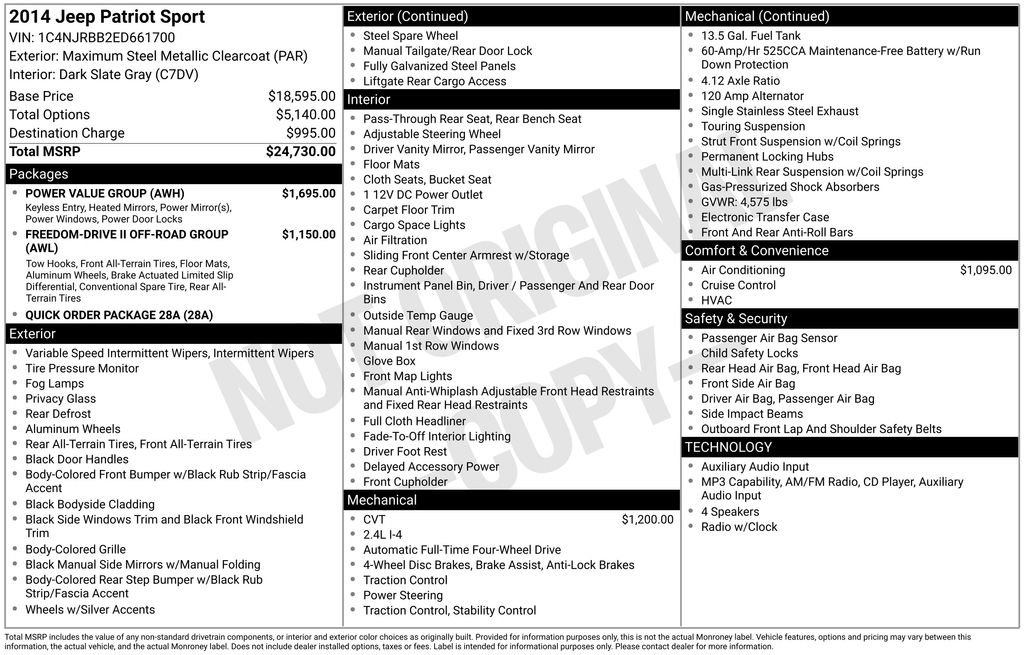 Used 2014 Jeep Patriot Sport w/ Power Value Group AWD/4WD image 6