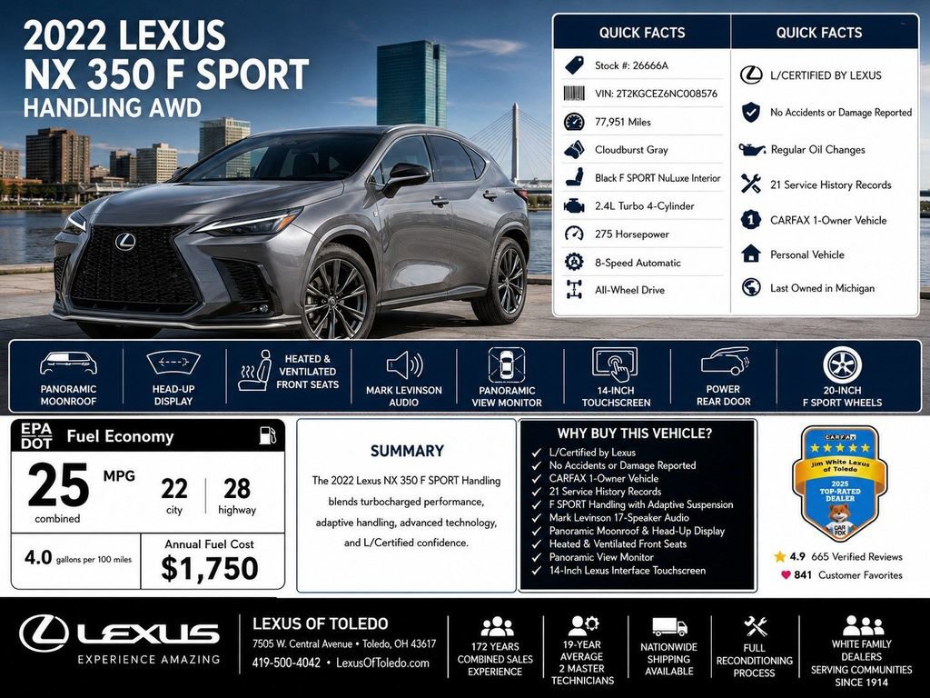 Certified 2022 Lexus NX 350 F Sport AWD/4WD image 1