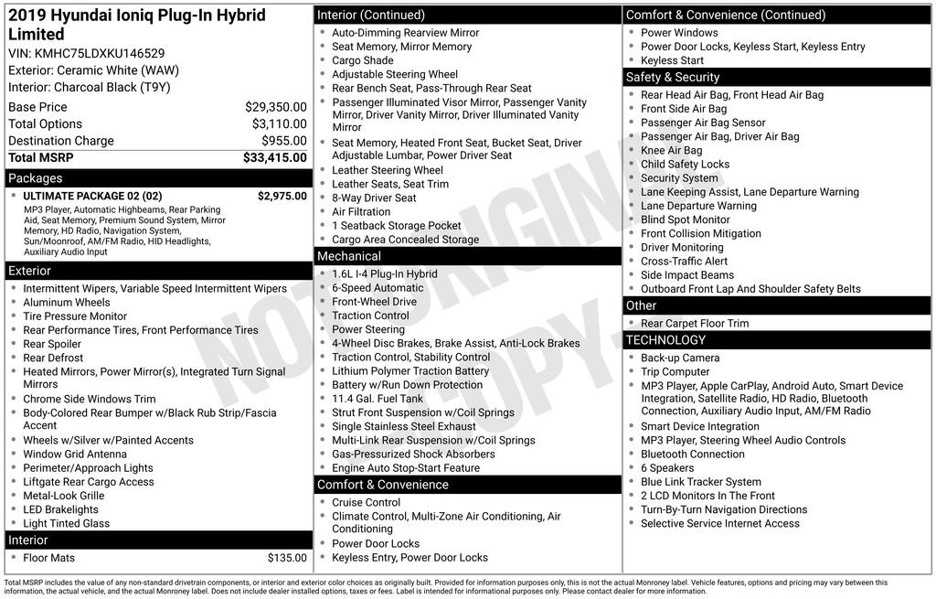 Used 2019 Hyundai Ioniq Limited w/ Ultimate Package 02 FWD image 5