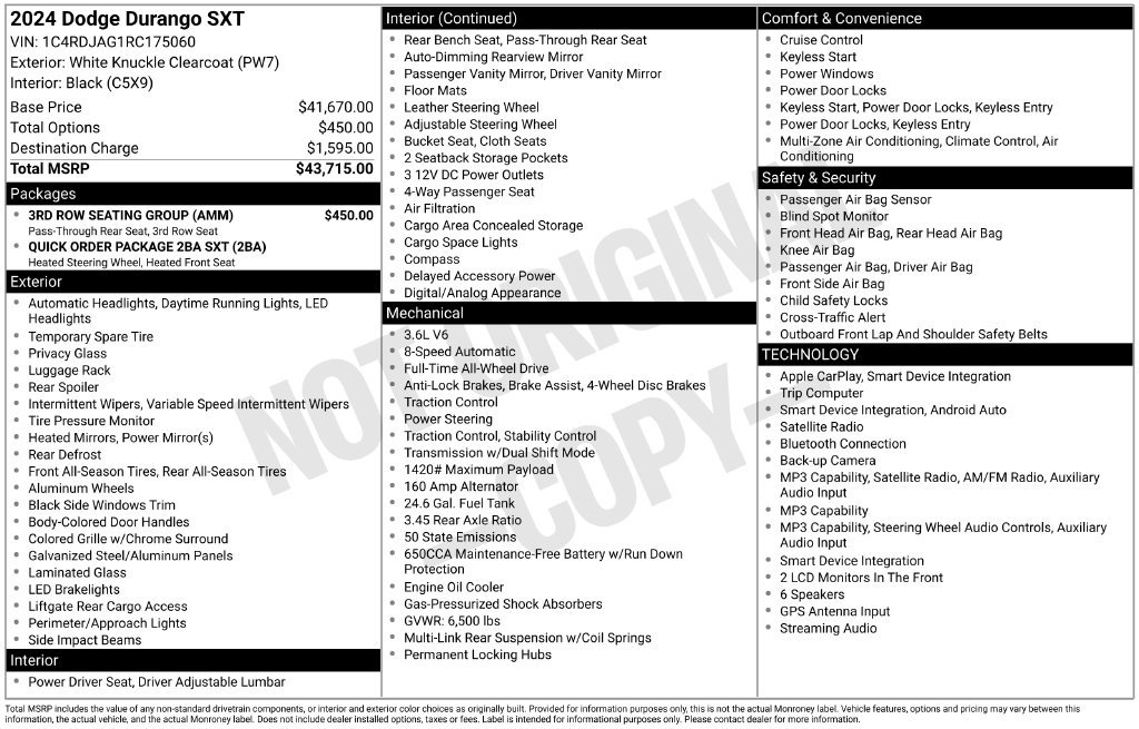 Used 2024 Dodge Durango SXT w/ 3rd Row Seating Group AWD/4WD image 38