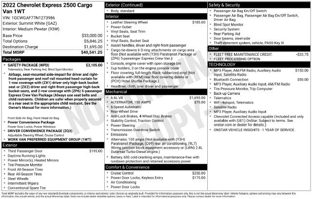 Used 2022 Chevrolet Express 2500 w/ Safety Package RWD image 33