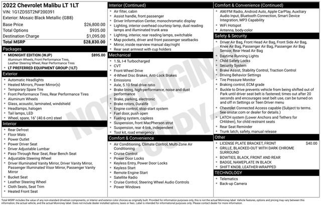 Used 2022 Chevrolet Malibu LT w/ Midnight Edition FWD image 39