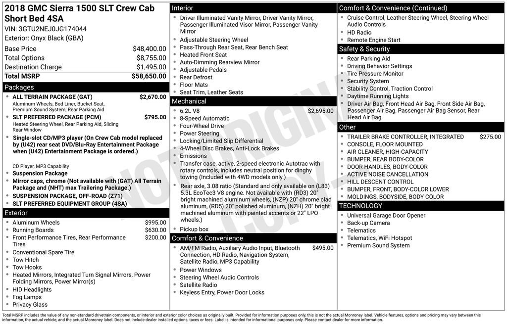 Certified 2018 GMC Sierra 1500 SLT w/ All Terrain Package image 5