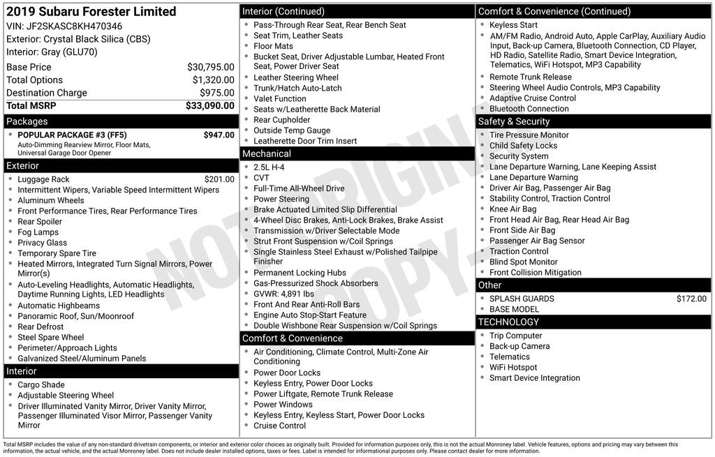 Used 2019 Subaru Forester Limited w/ Popular Package #3 image 6