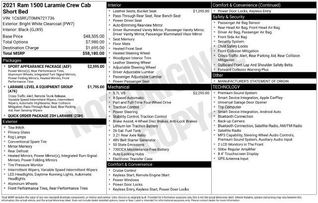 Used 2021 RAM 1500 Laramie w/ Sport Appearance Package AWD/4WD image 43