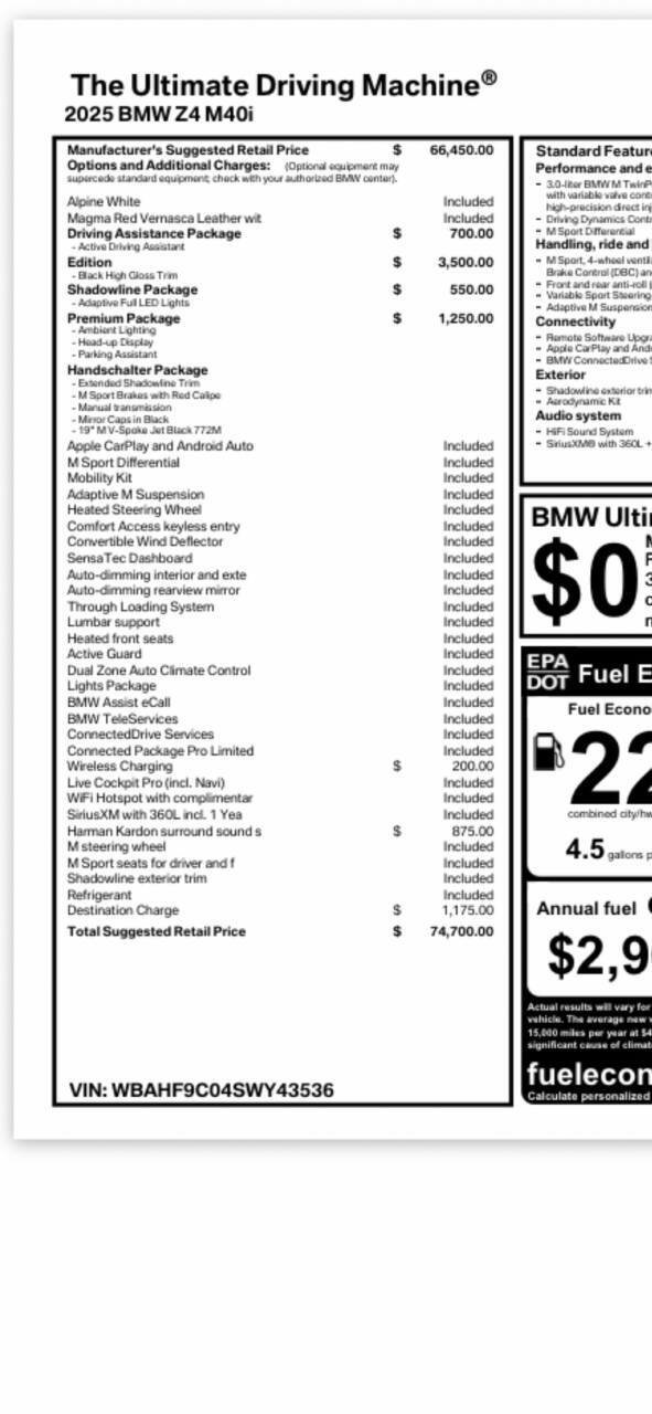 Used 2025 BMW Z4 M40i w/ Edition RWD image 67