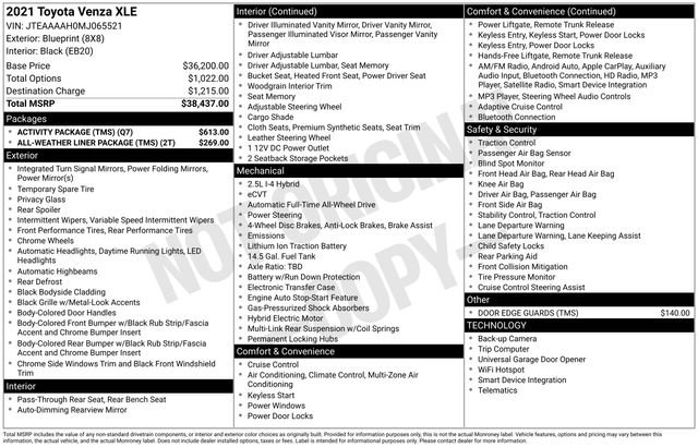 Used 2021 Toyota Venza XLE w/ Activity Package (TMS) image 31