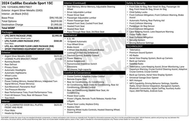 Certified 2024 Cadillac Escalade Sport w/ LPO, ONYX Package AWD/4WD image 26