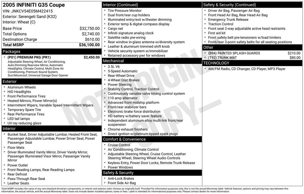 Used 2005 INFINITI G35 Coupe w/ (P01) Premium Pkg image 24