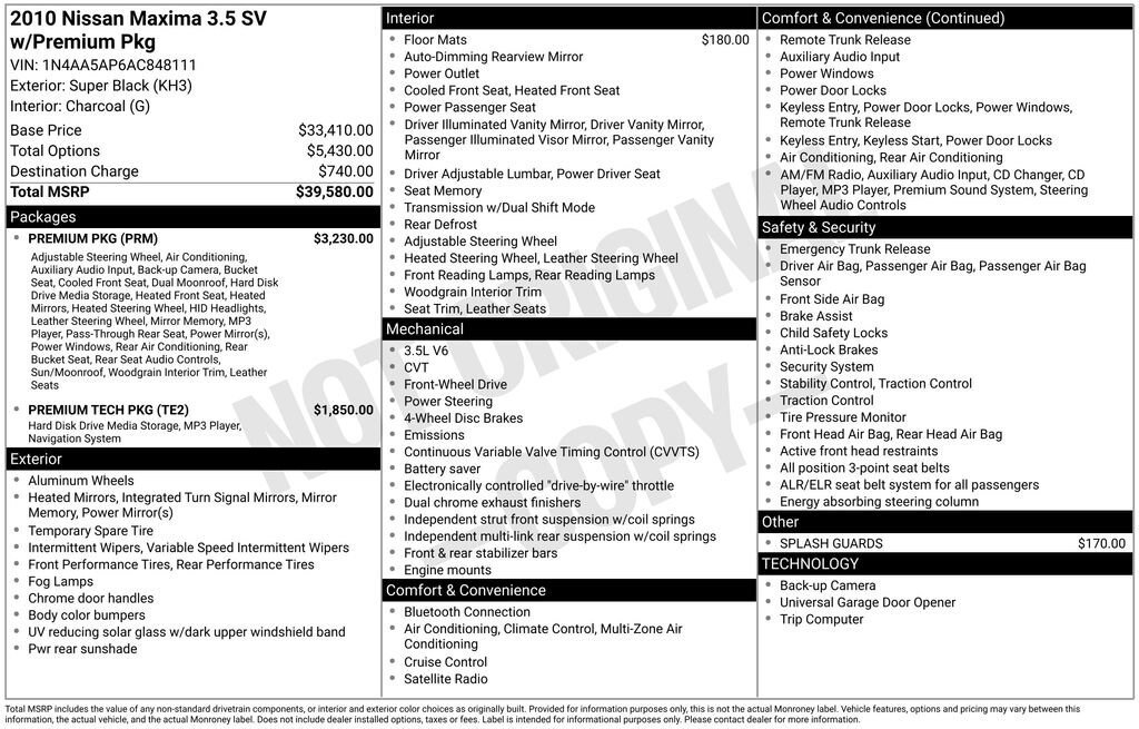 Used 2010 Nissan Maxima 3.5 SV w/ Premium Pkg image 11