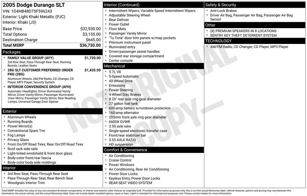 Used 2005 Dodge Durango SLT w/ Family Value Group AWD/4WD image 4