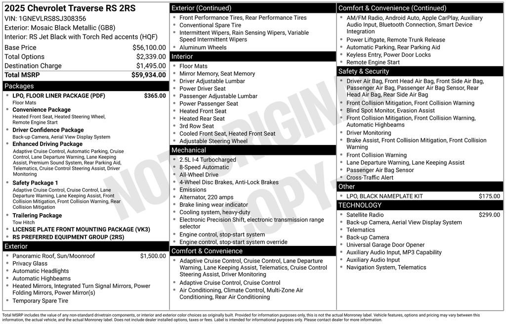 Certified 2025 Chevrolet Traverse RS w/ LPO, Floor Liner Package AWD/4WD image 6