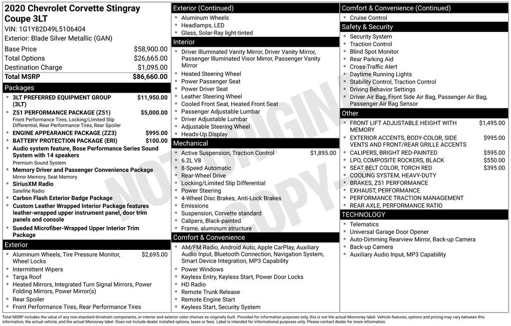 Used 2020 Chevrolet Corvette Stingray Premium Cpe w/ 3LT Preferred Equipment Group image 4