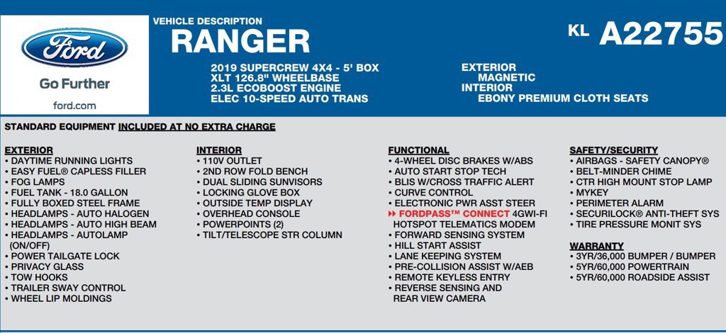 Used 2019 Ford Ranger XLT w/ Equipment Group 302A Luxury AWD/4WD image 17