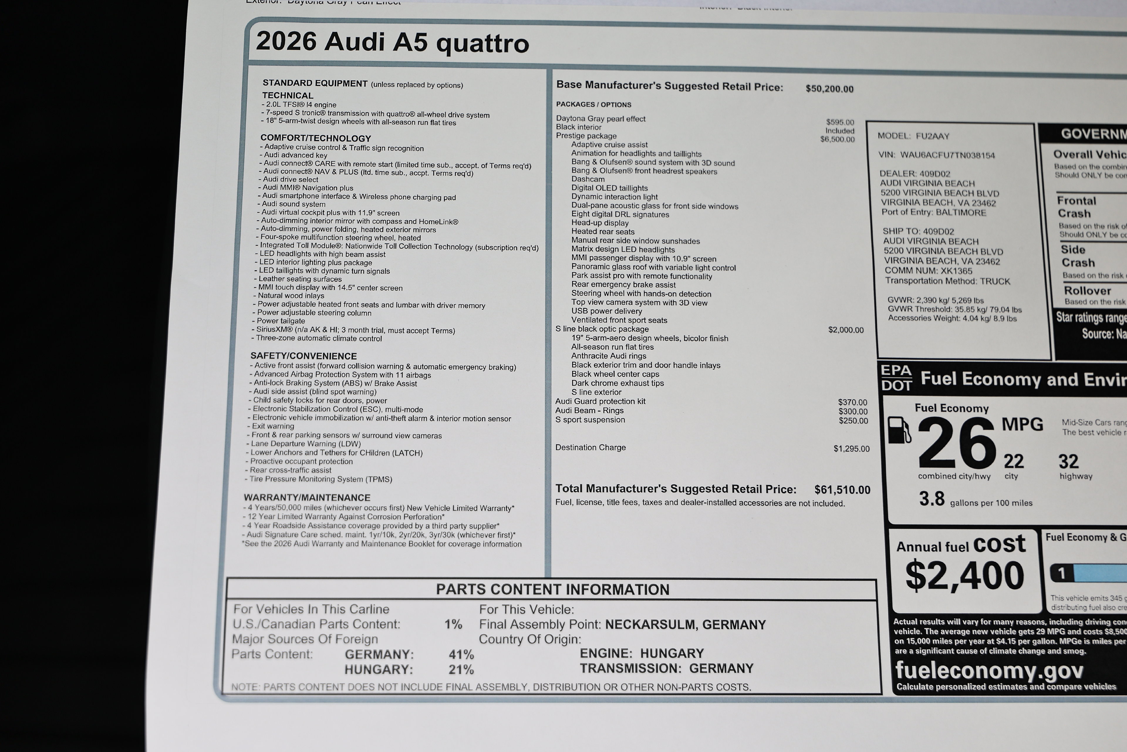 New 2026 Audi A5 Prestige AWD/4WD image 24