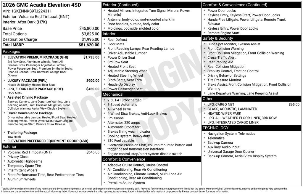 New 2026 GMC Acadia Elevation w/ Elevation Premium Package AWD/4WD image 49
