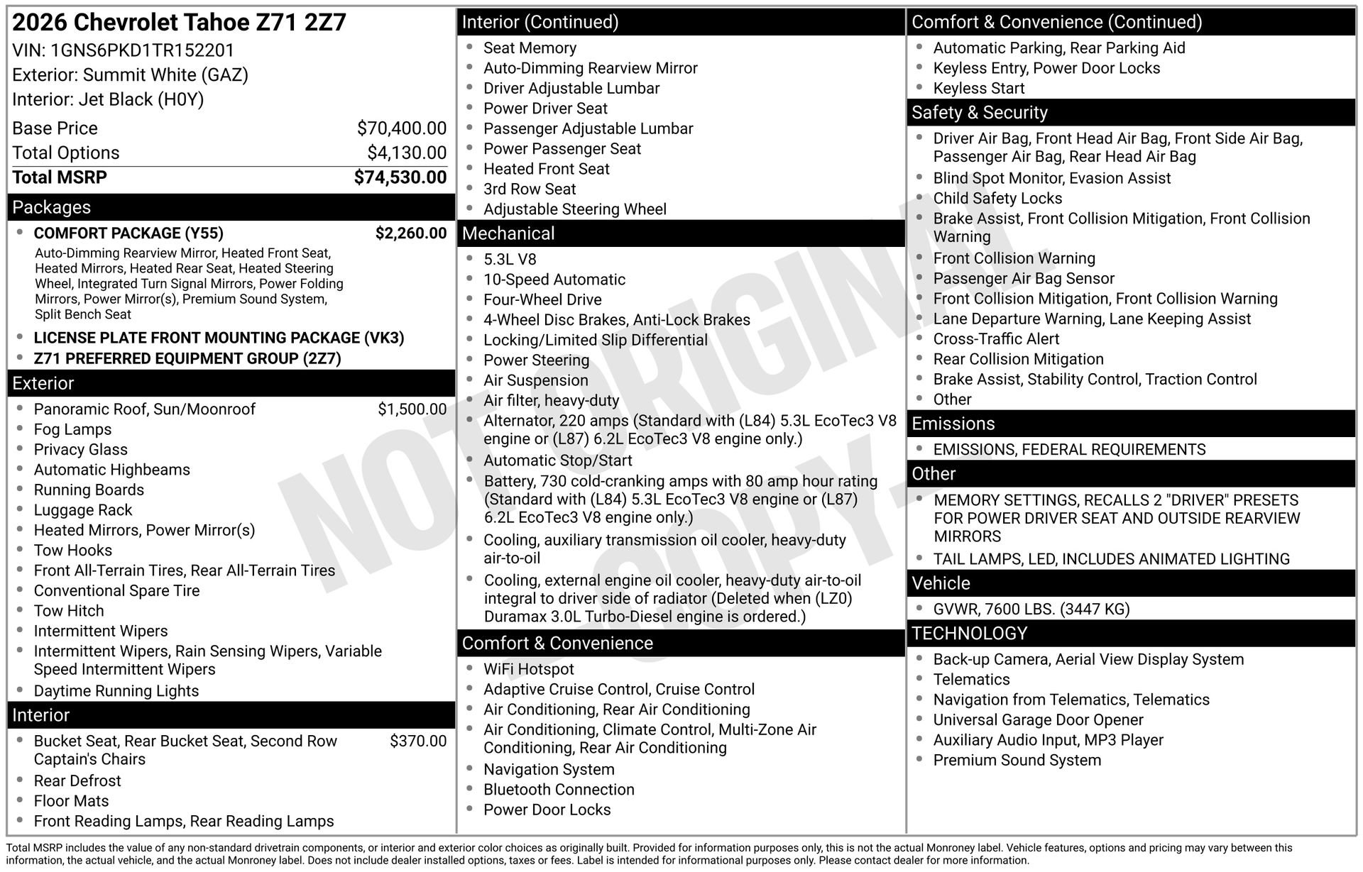 New 2026 Chevrolet Tahoe Z71 w/ Comfort Package image 3