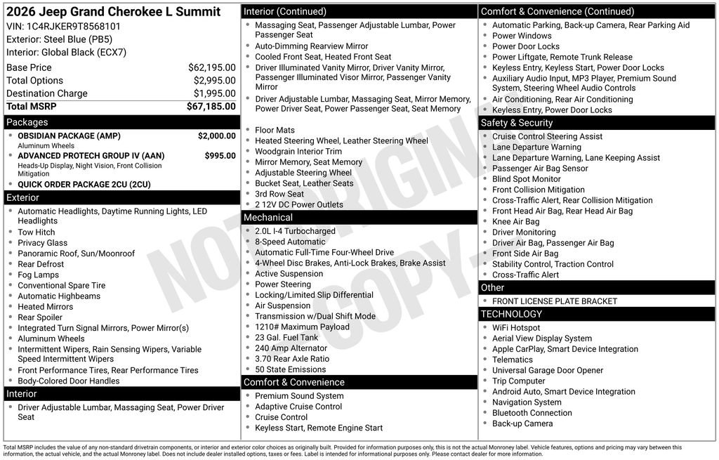 New 2026 Jeep Grand Cherokee L Summit w/ Obsidian Package AWD/4WD image 41