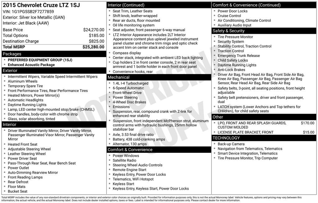 Used 2015 Chevrolet Cruze LTZ image 2