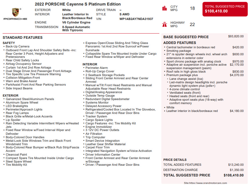 Used 2022 Porsche Cayenne S Platinum AWD/4WD image 3