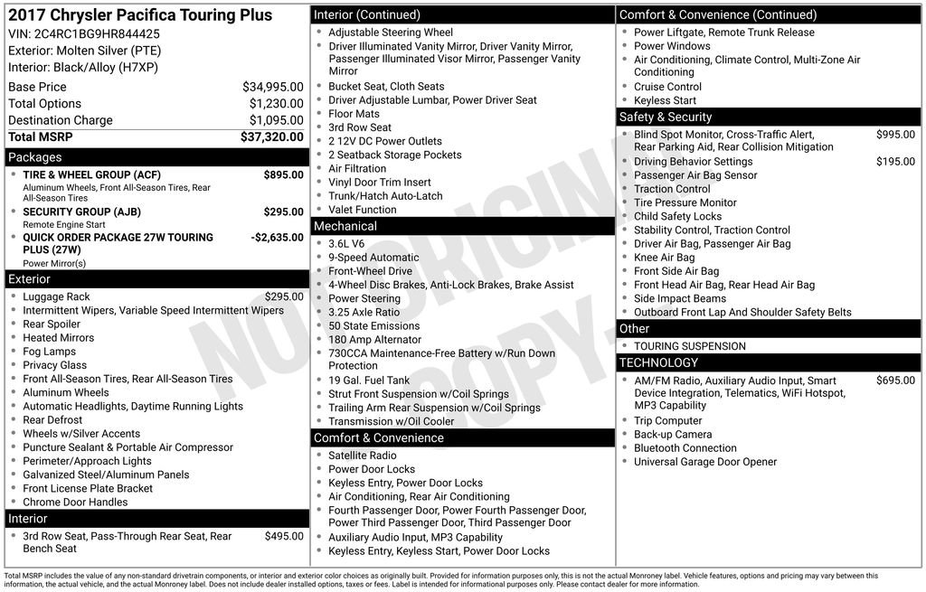 Used 2017 Chrysler Pacifica Touring Plus w/ Tire & Wheel Group FWD image 28