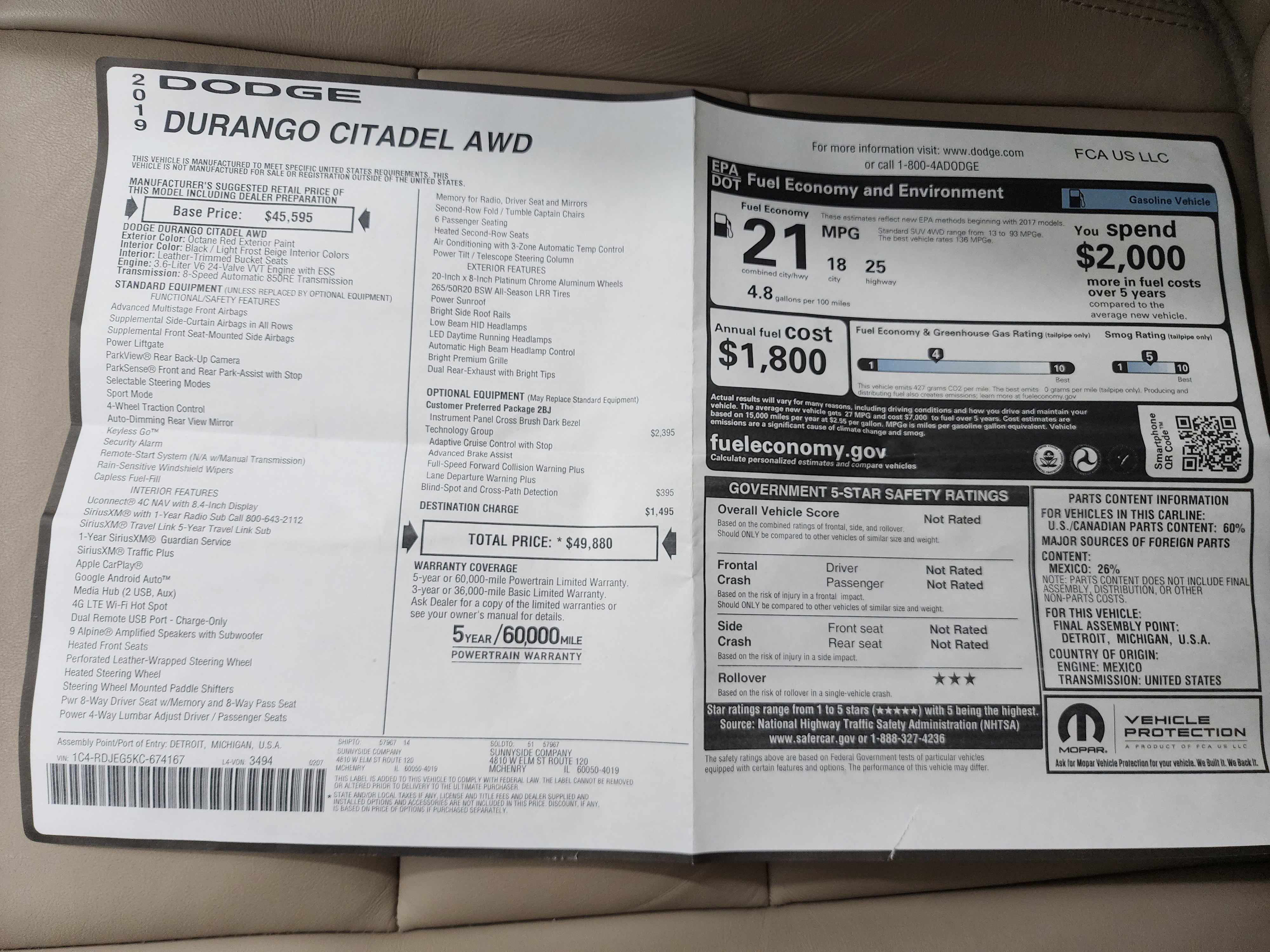 Used 2019 Dodge Durango Citadel w/ Technology Group image 39