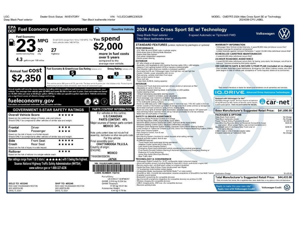 Used 2024 Volkswagen Atlas Cross Sport SE w/ Panoramic Sunroof Package FWD image 2