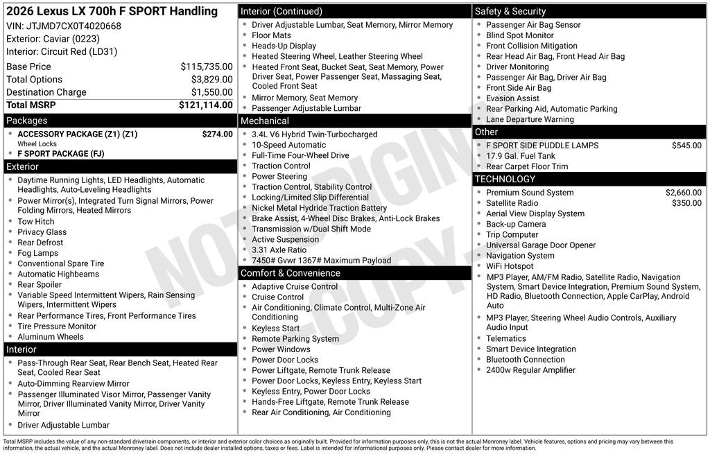 New 2026 Lexus LX 700h F Sport w/ Accessory Package (Z1) AWD/4WD image 4