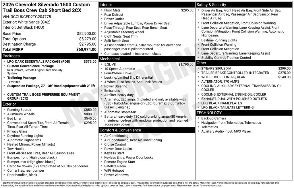 New 2026 Chevrolet Silverado 1500 Custom Trail Boss w/ LPO, Dark Essentials Package image 4