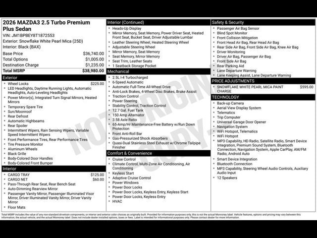 New 2026 MAZDA MAZDA3 2.5 Turbo Sedan w/Premium Plus image 2