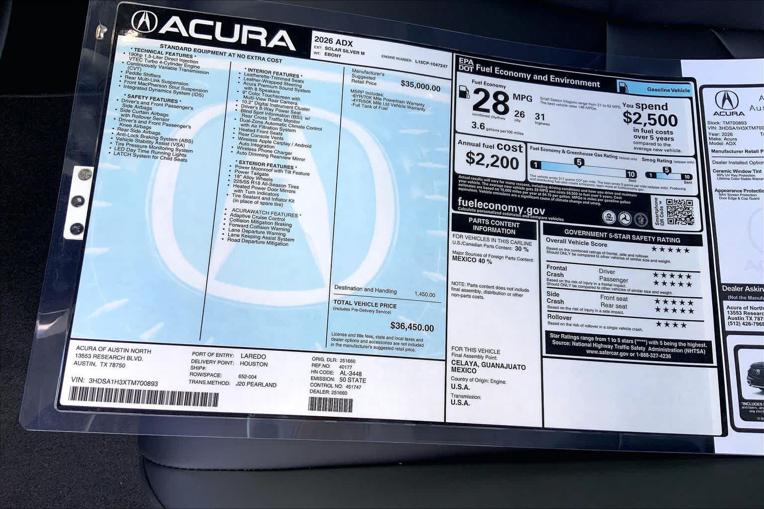New 2026 Acura ADX FWD image 22