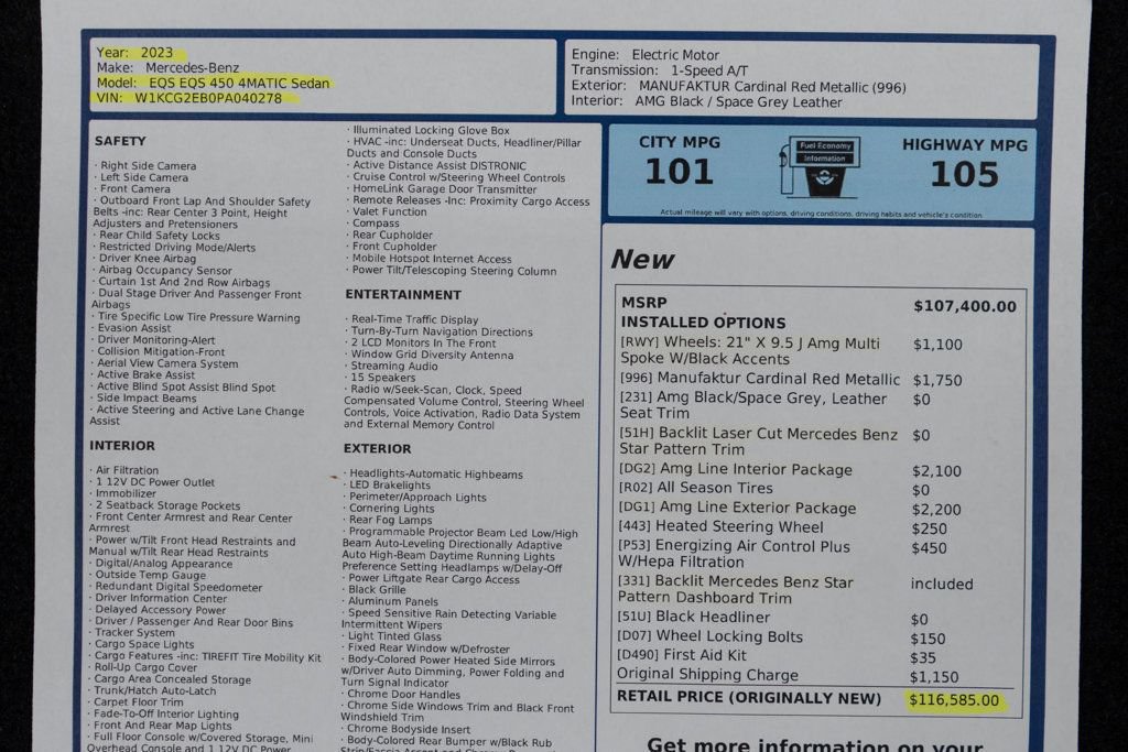 Used 2023 Mercedes-Benz EQS 450+ 4MATIC Sedan w/ AMG Line Exterior Package image 49
