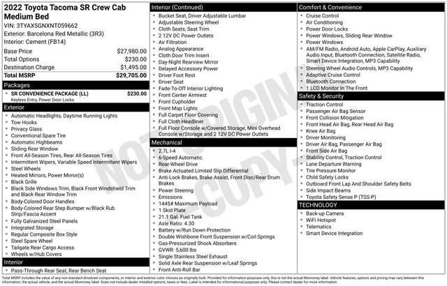 Used 2022 Toyota Tacoma SR w/ SR Convenience Package RWD image 10