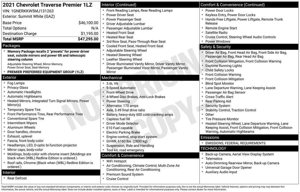Used 2021 Chevrolet Traverse Premier image 6