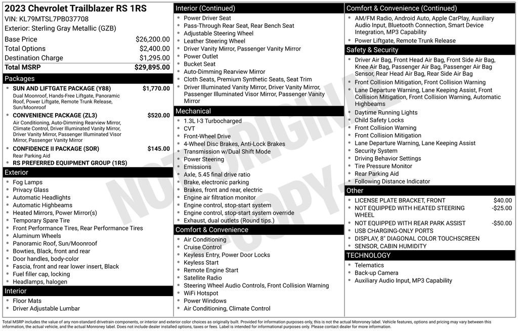 Used 2023 Chevrolet TrailBlazer RS w/ Sun and Liftgate Package FWD image 57