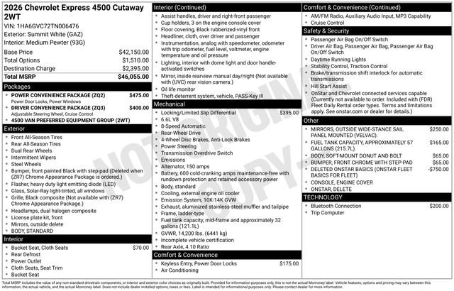 New 2026 Chevrolet Express 4500 w/ Power Convenience Package RWD image 5