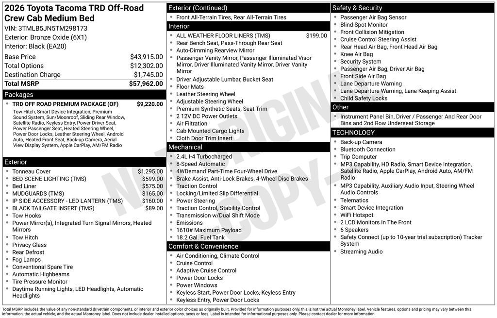 New 2026 Toyota Tacoma TRD Off-Road w/ TRD Off Road Premium Package AWD/4WD image 7